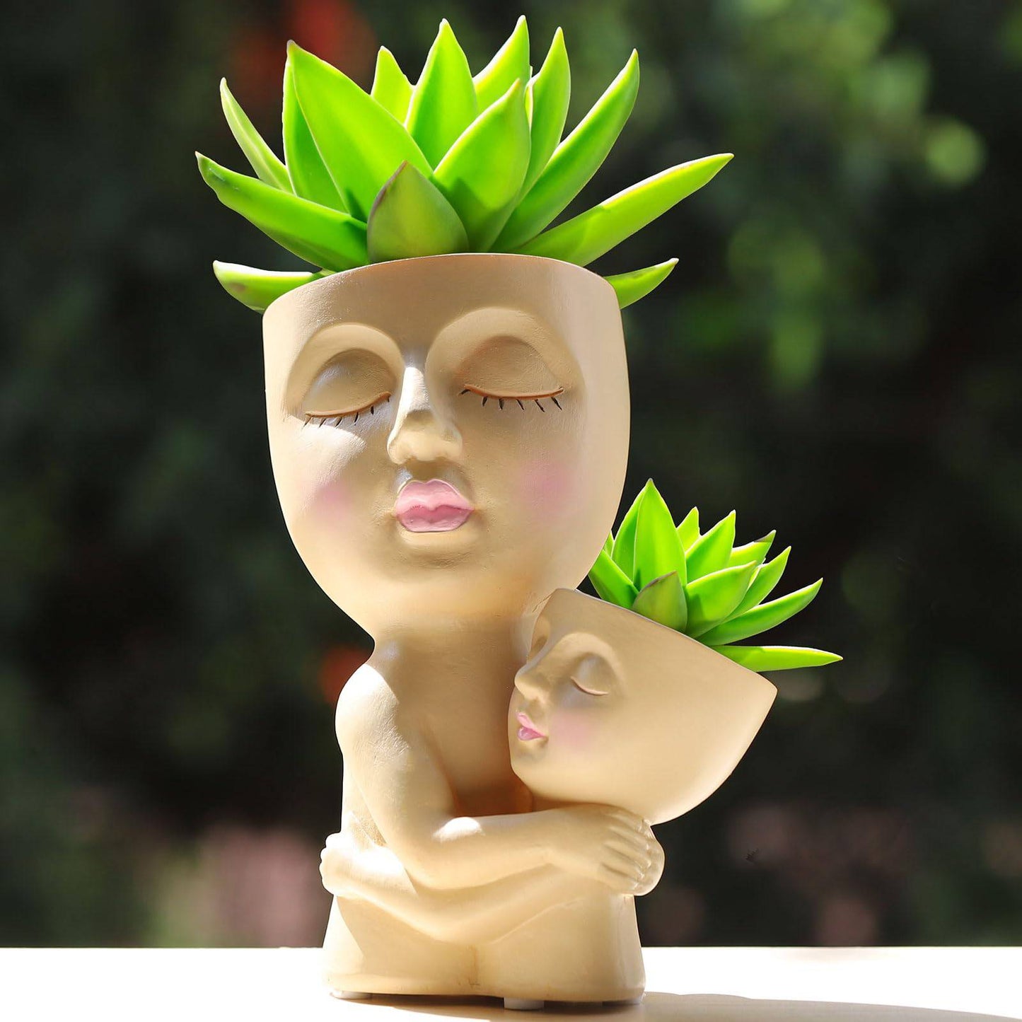 DAMEING Face Planters Pots Head, Mom Gift Flower Pots for Indoor & Outdoor Plants, Resin Succulent Face Planter with Drainage Hole, Cute Double Head Face Pot in One - Gift for Mommy - Plantonio