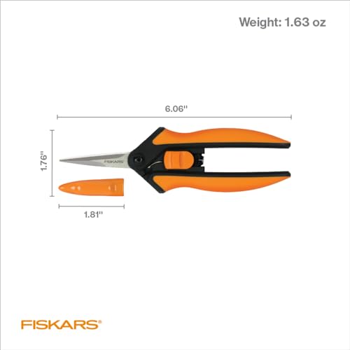 Fiskars Micro-Tip Pruning Snips - 6" Garden Shears with Sheath and SoftGrip Handle - Yard and Garden Tools - Orange/Black - Plantonio