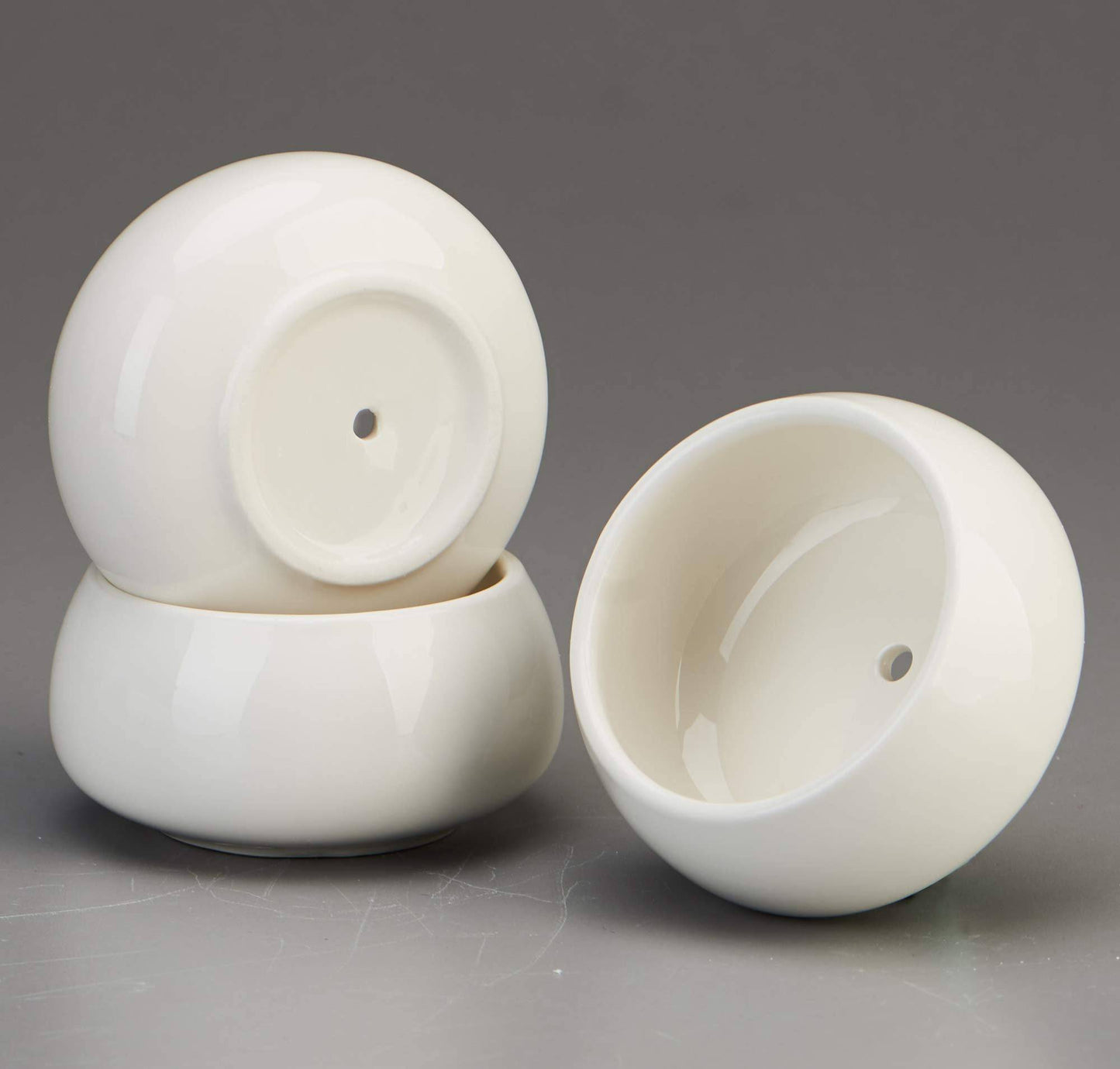 FLOWERPLUS Planter Pots Indoor, 3 Pack 3 Inch White Ceramic Decorative Small Round Succulent Cactus Flower Plant Pot with Tree Tier Bamboo Stand for Garden Kitchen Home Office Desk Decorations - Plantonio