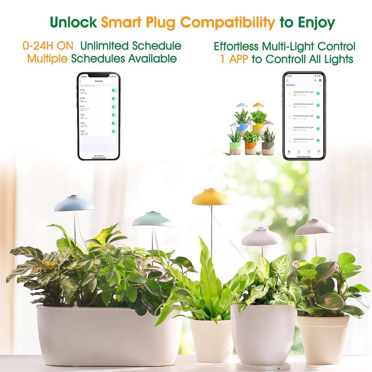 GrowLED LED Umbrella Plant Grow Light, Herb Garden, Height Adjustable, Automatic Timer, UL Adapter Included, Ideal for Plant Grow Novice Or Enthusiasts, Various Plants, DIY Decoration, Yellow - Plantonio