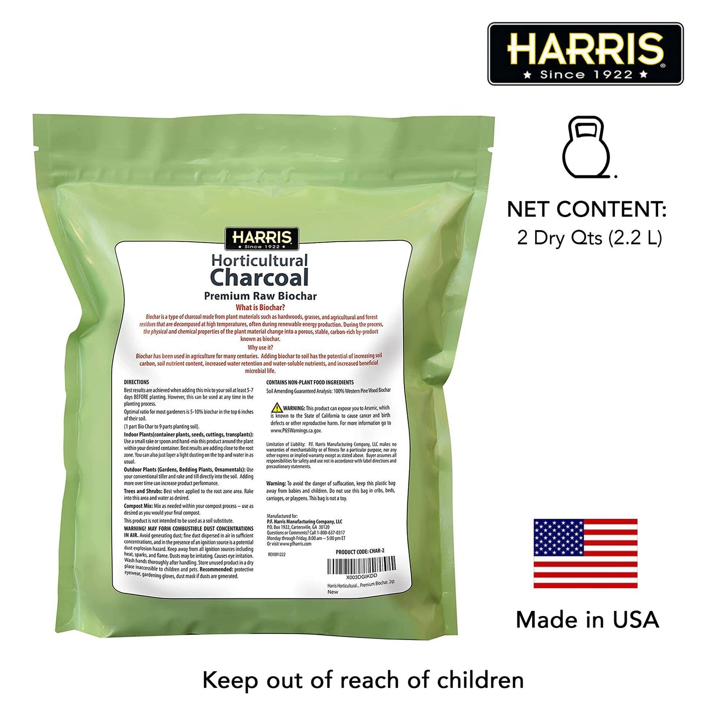 Harris Horticultural Charcoal, Premium Biochar Soil Amendment for Plants and Terrariums, 2qt - Plantonio