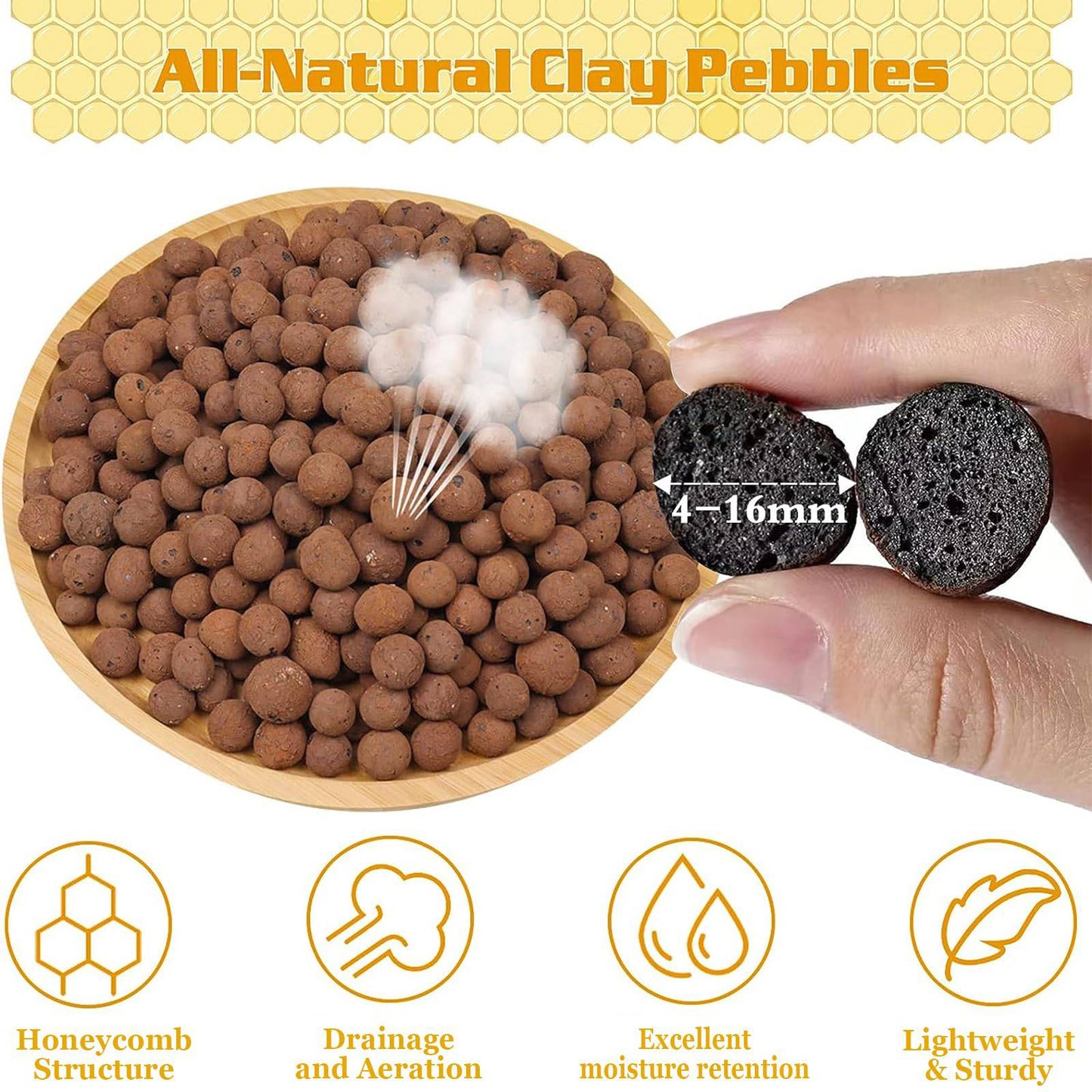Legigo 10 LBS Organic Expanded Clay Pebbles, 4mm-16mm Lightweight Clay Leca Balls for Plants, Natural Hydroton Clay Pebbles for Hydroponic & Aquaponics Growing, Orchid Potting Mix, Drainage, Terrarium - Plantonio