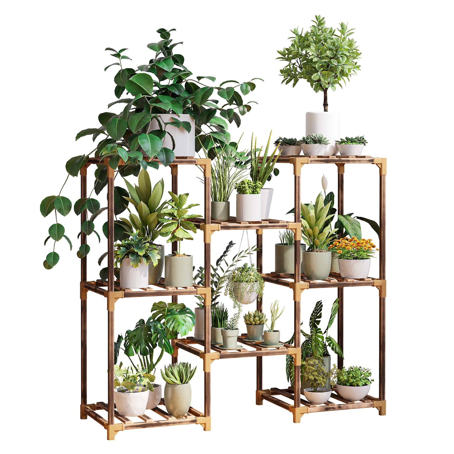 New England Stories Plant Stand Indoor, Outdoor Wood Plant Stands for Multiple Plants, Plant Shelf Ladder Table Plant Pot Stand for Living Room, Patio, Balcony, Plant Gardening Gift - Plantonio
