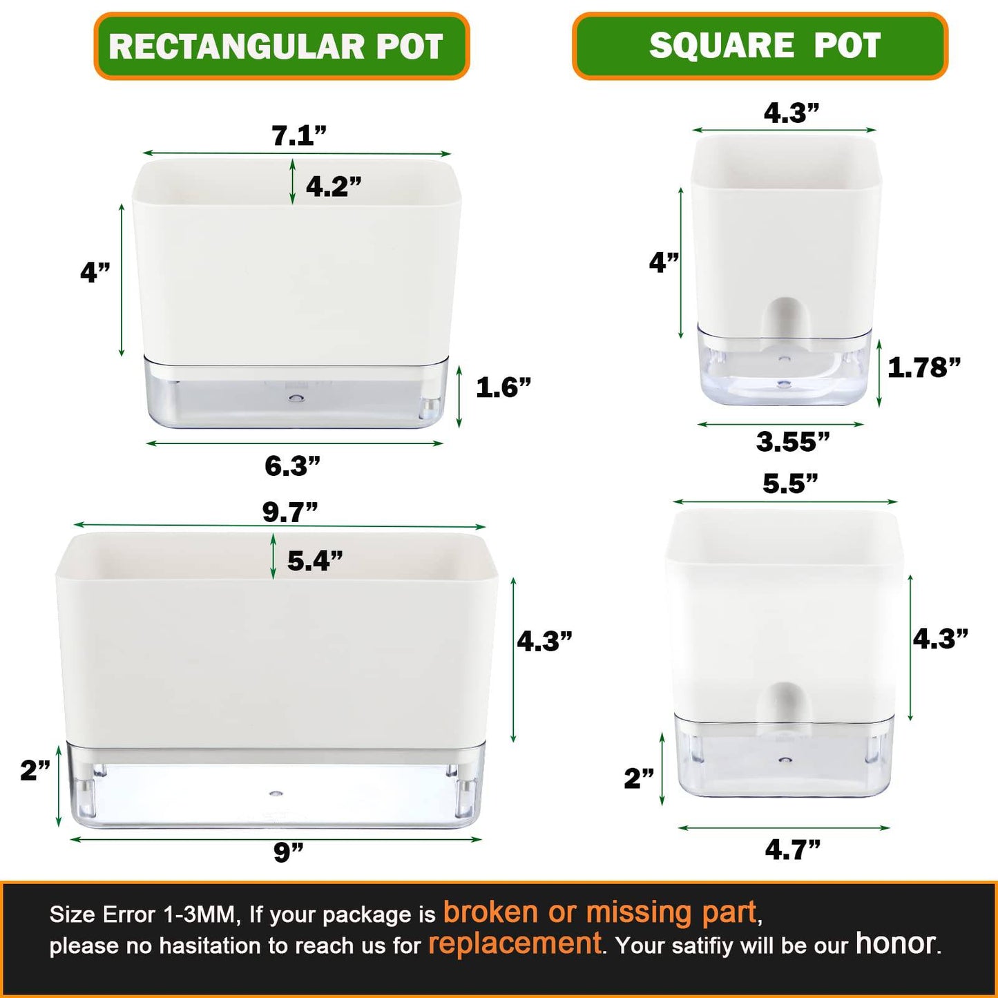 Planterhoma 6 Pack-5.5 Inch Self Watering Plant Pots for Indoor Plants, Square Self-Watering Planters Box Transparent for Devil's Ivy, Spider Plant, Orchid, African Violet - Plantonio