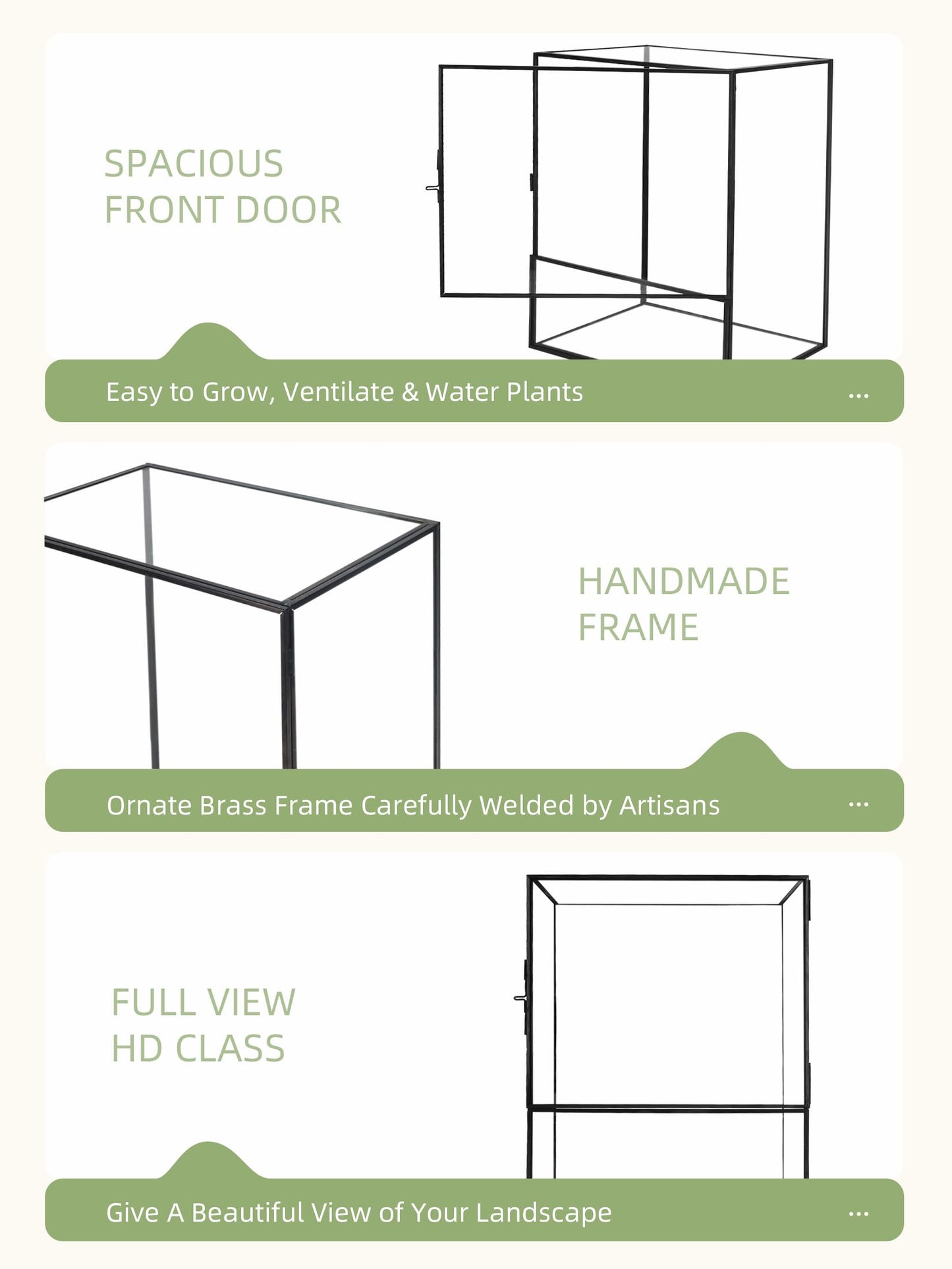 REDHUGO Glass Planter Terrariums with Door, Glass Terrarium Glass Greenhouse, Geometric Plants Terrariums Planter for Moss, Succulent, Indoor Tabletop Centerpiece, Rectangle, Black (TERRARIUM ONLY) - Plantonio