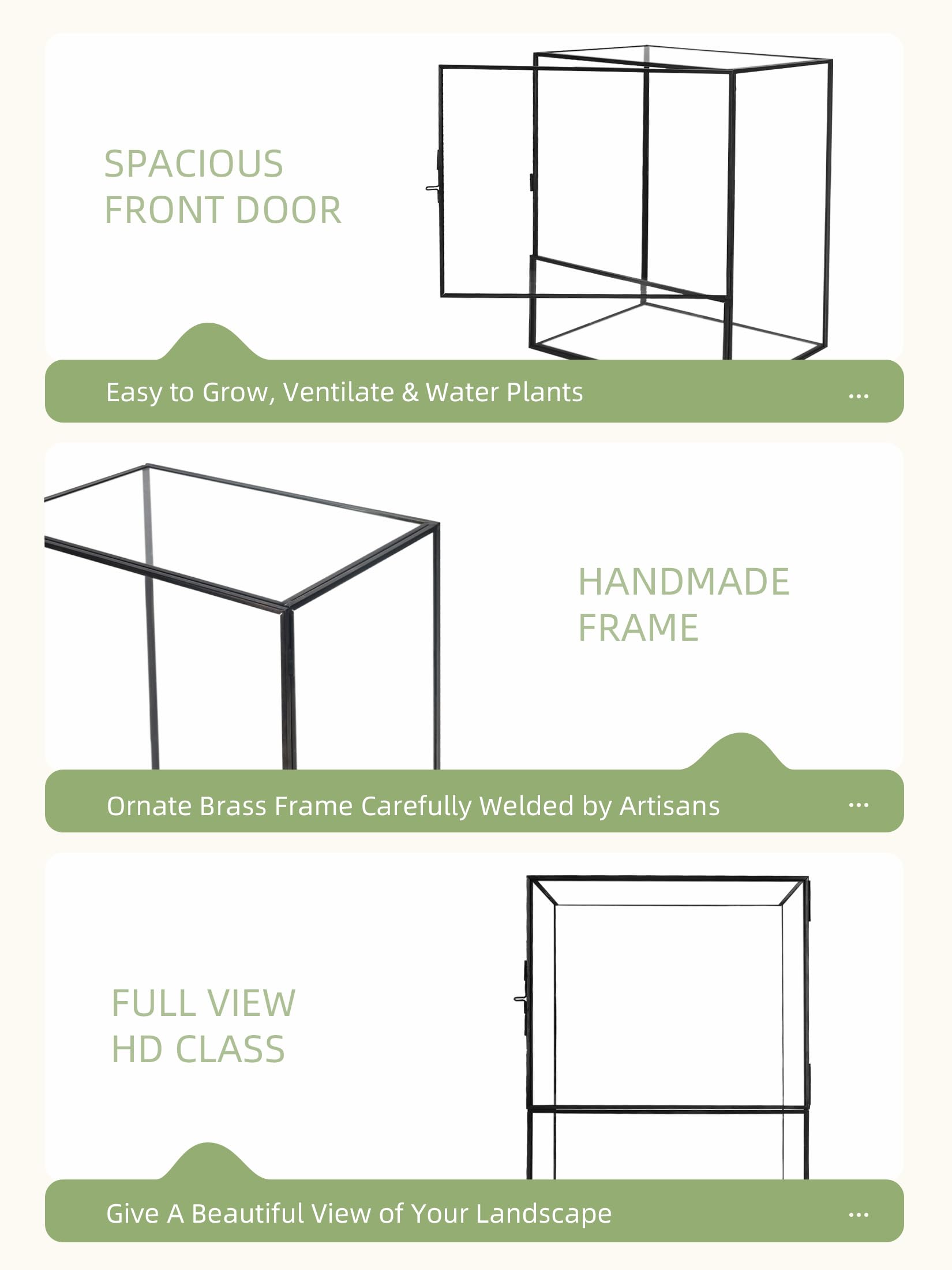 REDHUGO Glass Planter Terrariums with Door, Glass Terrarium Glass Greenhouse, Geometric Plants Terrariums Planter for Moss, Succulent, Indoor Tabletop Centerpiece, Rectangle, Black (TERRARIUM ONLY) - Plantonio