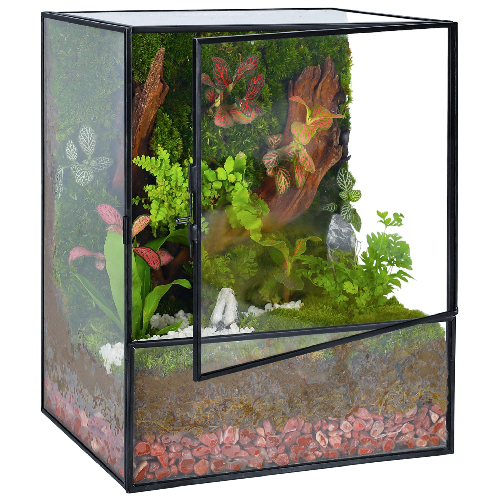 REDHUGO Glass Planter Terrariums with Door, Glass Terrarium Glass Greenhouse, Geometric Plants Terrariums Planter for Moss, Succulent, Indoor Tabletop Centerpiece, Rectangle, Black (TERRARIUM ONLY) - Plantonio
