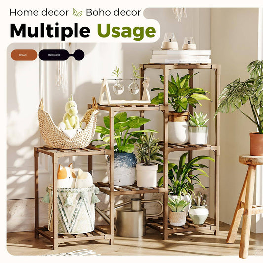 Bamworld Plant Stand Indoor Plant Shelf Outdoor Wood Plant Rack for Multiple Plants 3 Tiers Ladder Plant Holder for Living Room Patio Boho Home Decor for Gardening Mom Gifts - Plantonio