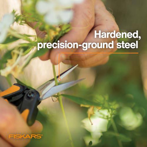 Fiskars Micro-Tip Pruning Snips - 6" Garden Shears with Sheath and SoftGrip Handle - Yard and Garden Tools - Orange/Black - Plantonio