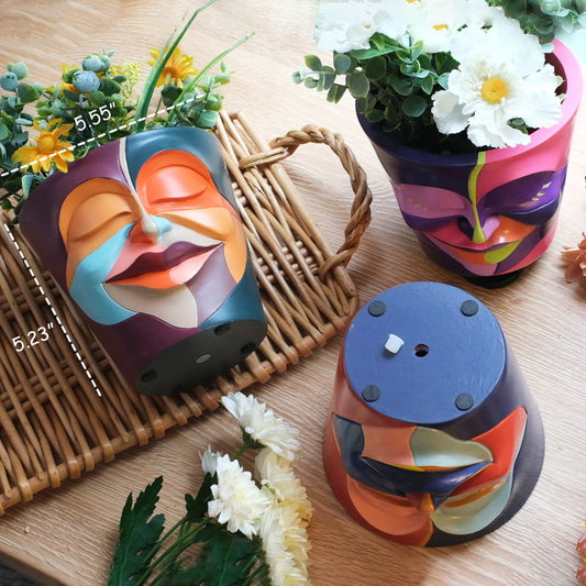 GUGUGO Abstract Rainbow Head Planter, Unique Face Plant Pot with Drainage, Cute Eclectic Flower Planters Pots for Indoor & Outdoor Plants, Colorful Funny Room Decor - Plantonio
