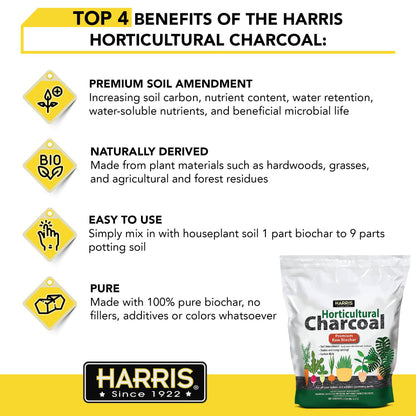 Harris Horticultural Charcoal, Premium Biochar Soil Amendment for Plants and Terrariums, 2qt - Plantonio