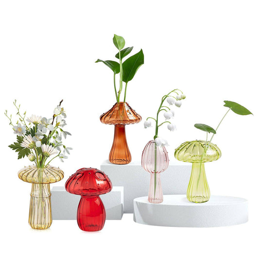 Mushroom Glass Planter,Mushroom Plant Propagation Station,Set of 5 Colored Plant Propagation Station, Unique Vase for Plants Hydroponic Glass Gifts for Women Room Decor - Plantonio